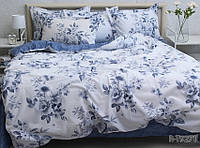Качественный комплект постельного белья синий-белый из турецкого ранфорса T9271