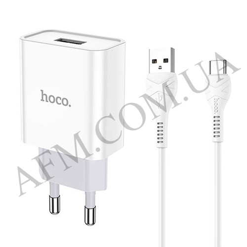 СЗП блок Hoco C81A (1USB/ 2.1 A) + кабель Type-C білий