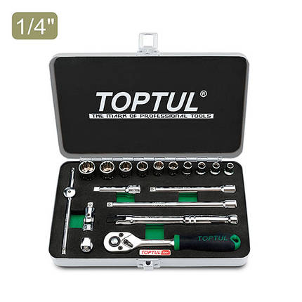 Набір дюймових головок 1/4" (12-гр) 3/16"-9/16" з тріскачкою 18од TOPTUL GCAD1811, фото 1