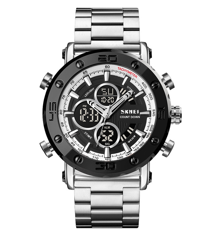 Чоловічий наручний годинник Skmei 1636 сріблястий із чорним циферблатом