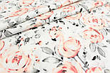 Тканина бязь "Фламінго в трояндах" на білому тлі № 1242, фото 3