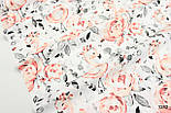 Тканина бязь "Фламінго в трояндах" на білому тлі № 1242, фото 2