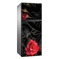 Наклейка на холодильник Роза Tassin ламинированная двойная пленка цветы красные розы черный шелк 600*1800 мм