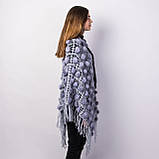 Жіноча в'язана хутряна накидка-шаль з помпонами з хутра цілісної норки, фото 3