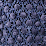 Жіноча в'язана хутряна накидка/шаль з помпонами з хутра цілісної норки Синій ірис, фото 2