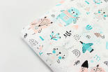 Тканина бавовняна "Звірята" м'ятно-пудрових і сірих кольорів білому тлі No1627, фото 8