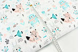 Тканина бавовняна "Звірята" м'ятно-пудрових і сірих кольорів білому тлі No1627, фото 6