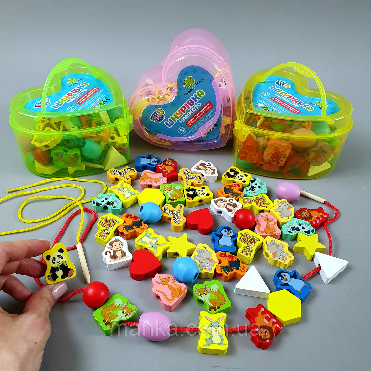 Дерев'яна шнурівка-буси MD 0344 виготовлена з натурального дерева та пофарбована в яскраві кольори., фото 1