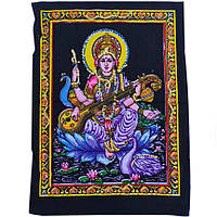 Богиня Сарасвати панно на ткани (Индия, 40х50 см) - картина на ткани, панно "Богиня Сарасвати"