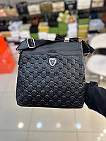 Мужская кожаная сумка Gucci Гуччи черная планшетка, мужские сумки кожа, сумки на плечо, повседневная сумка
