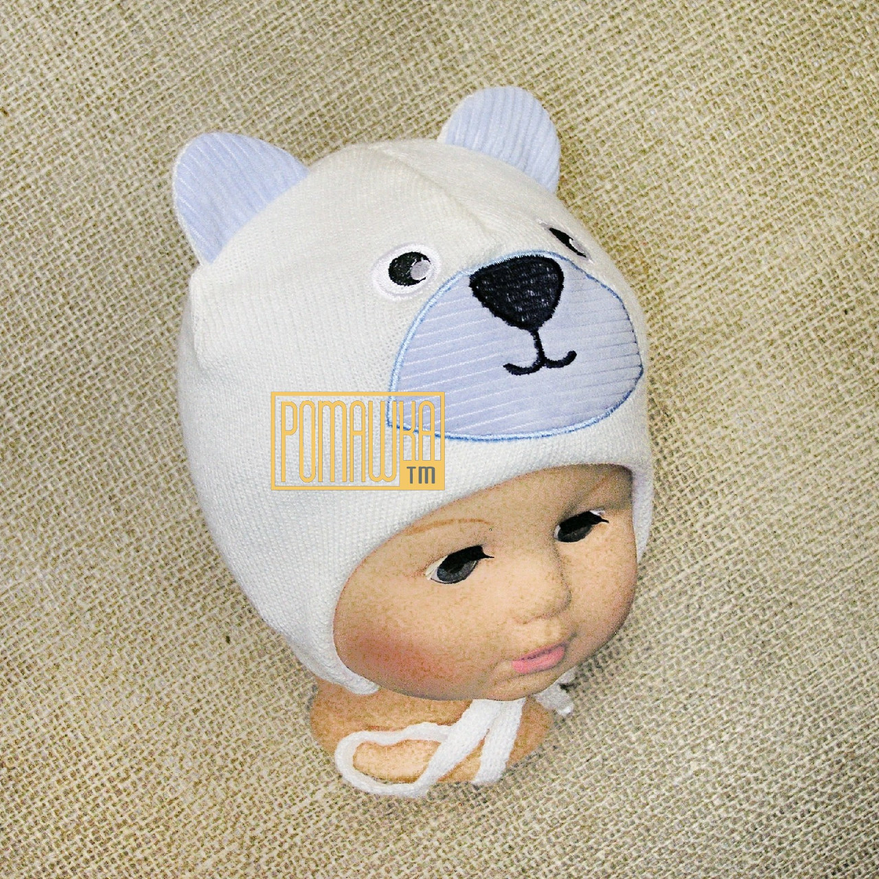 В'язана шапочка осінь весна р 40-44 4-9 міс на хлопчика новонароджених малюків осіння весняна 6003 Блакитний