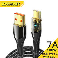 Кабель Essager USB to Type-C PD\QC 100W 7A Black Transparent 1м