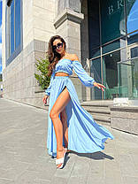 Літній жіночий костюм топ з відкритими плечима та спідниця максі з глибоким розрізом софт Kan1654, фото 3