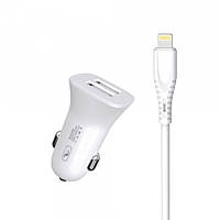 Автомобильное зарядное устройство SkyDolphin SZ09L (2USB, 3.4A) White (AZP-000108) + кабель Lightning (код