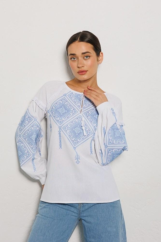 Жіноча лляна вишиванка з довгим рукавом, фото 1