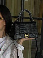 Женская сумка Balenciaga Hourglass Bag Croco (Черная) Сумка Кросс Боди эко кожа на 1 отделение принт Гуччі