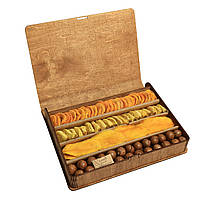 Орехи и сухофрукты без сахара в подарочной коробке Книга деревянная большая №8 вес 1550 г