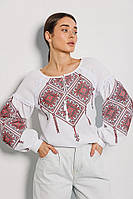 Практичная женская белая вышиванка с геометрическими узорами крестиком Бел/черный, L