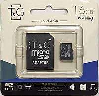 Карта памяти micro SDHC, 16Gb, Class 10, T&G, SD адаптер (TG-16GBSDCL10-01) EL0227
