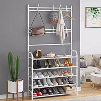 Вішалка для одягу в передпокій з полицями для взуття New simple floor clothes rack Біла EL0227