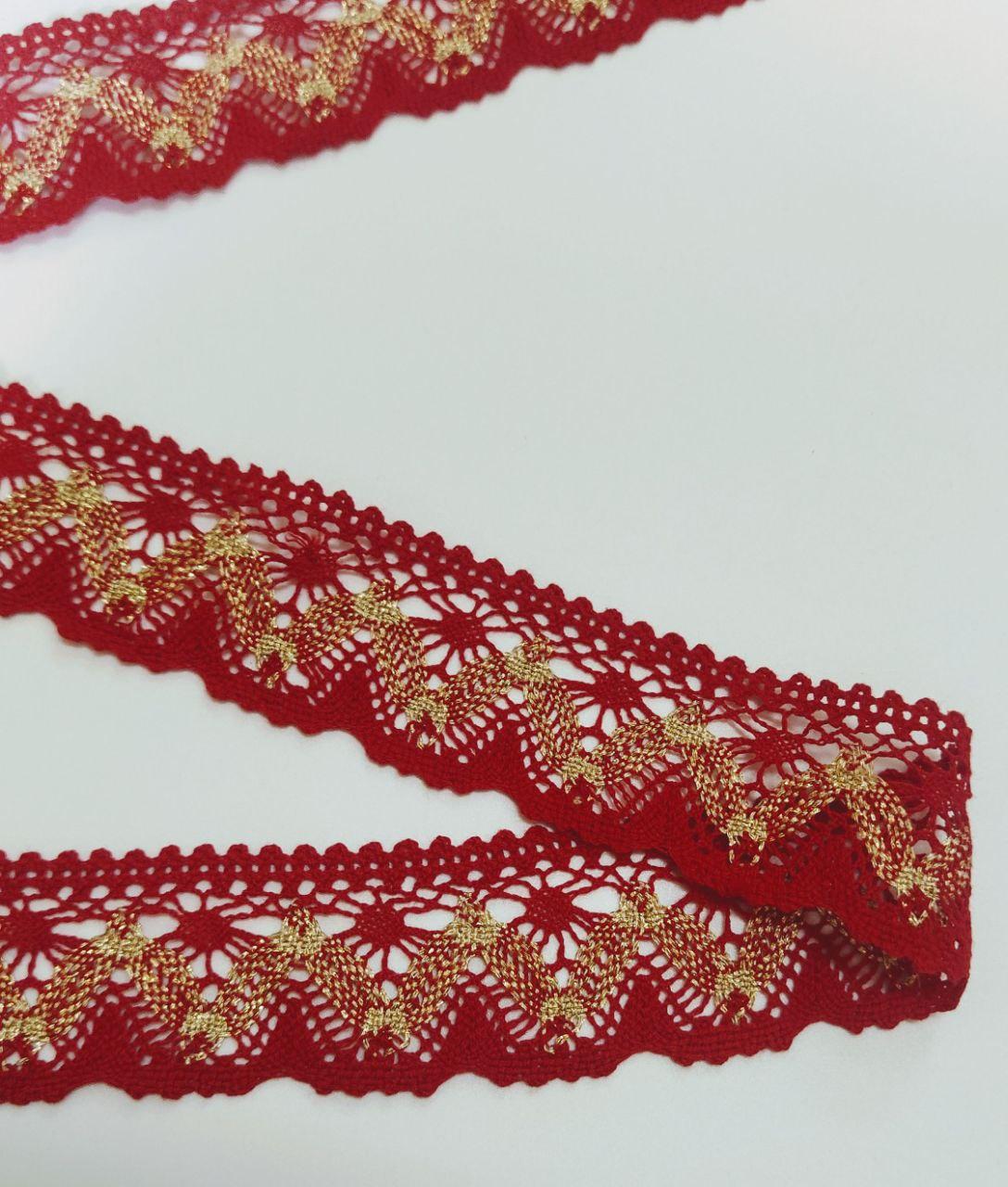 Мереживо макраме з золотистим люрексом червоне ширина 4см, фото 1