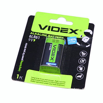 Батарейка 6F22(6LR61,"крона") лужна / Alkaline"Videx" 1шт/бліст.
