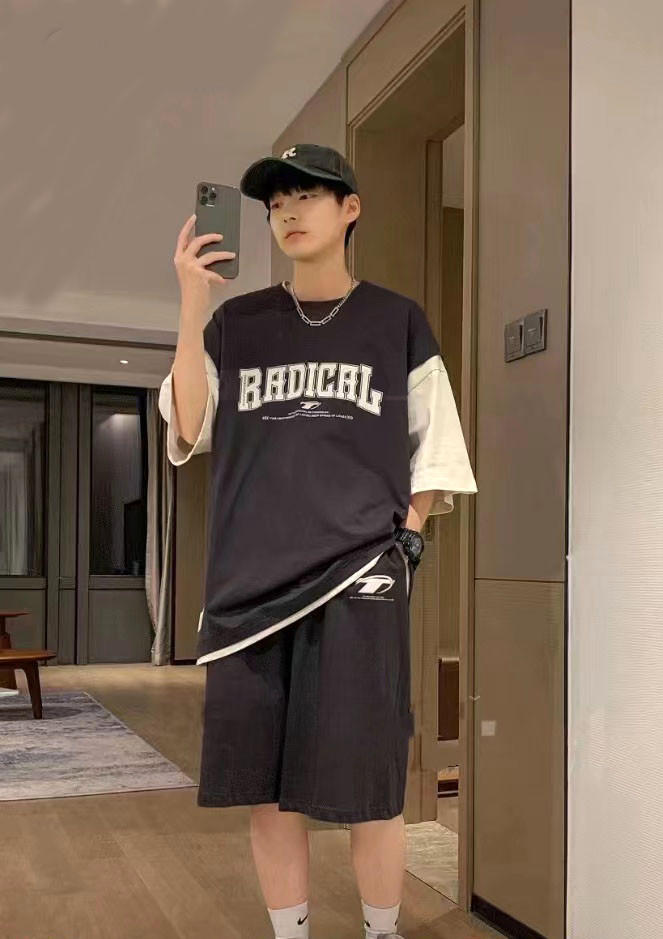 Костюм молодіжний для хлопчика на літо оверсайз чорний, фото 1