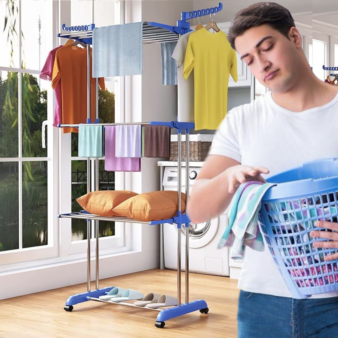 Багатоярусна складана сушарка для білизни Garment Rack підлогове сушіння для речей і білизни, фото 1