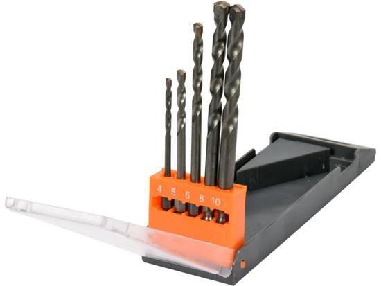 Набір свердл універсальних STHOR : YG6X, з 6-гран. хвостовиком-1/4", Ø= 4, 5, 6, 8, 10 мм, 5 шт VR-21695