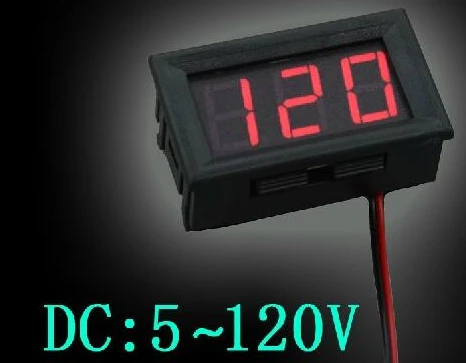 Вольтметр цифровий DC 5 — 120 В, 0.56 LED, Червоний, у корпусі