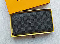 Серый брендовый мужской клатч из эко-кожи принт-шахматка, стильное мужское портмоне на "молнии"