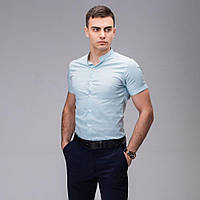 Мужская хлопковая рубашка c коротким рукавом ментоловая Pobedov Solid