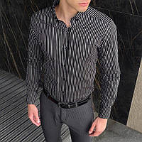 Мужская рубашка c длинным рукавом чёрная Pobedov Orel дизайн смужки