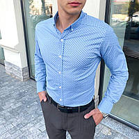 Мужская рубашка c длинным рукавом голубая Pobedov Orel в дизайн