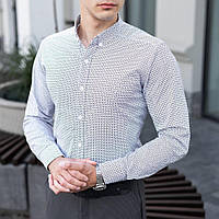 Мужская рубашка c длинным рукавом бело-чёрная Pobedov Orel значки