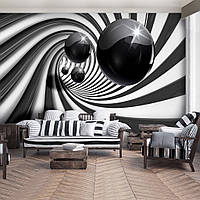 Фото обои абстракция в интерьере 368x254 см 3Д Шары и черно-белый спиральный туннель (3065P8)+клей