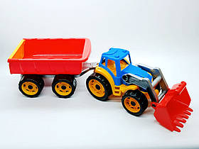 Трактор Технок із ковшем і причепом синій 65 см 3688-1