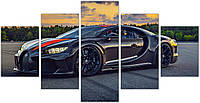 Картина из 5 частей на холсте KIL Art Черная машина Бугатти 162x80 см (m52_L_48)