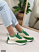 Кроссовки женские Материал эко кожа+ эко замша+обувной текстиль Цвет зеленый + вставки На шнуровке
