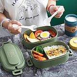 Комплект ланч бег, пляшечка 300 мл, ланч бокс на 2 яруси з приладами Food 1.55л синій, фото 8