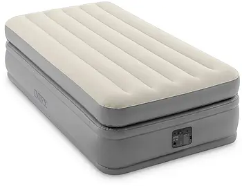 Односпальне велюрове надувне ліжко Intex 64162 з вбудованим електронасосом 191х99х51 см Сірий