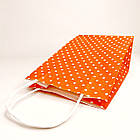 Пакет подарунковий паперовий Горох з ручками 24х15х9 см помаранчевий, фото 3