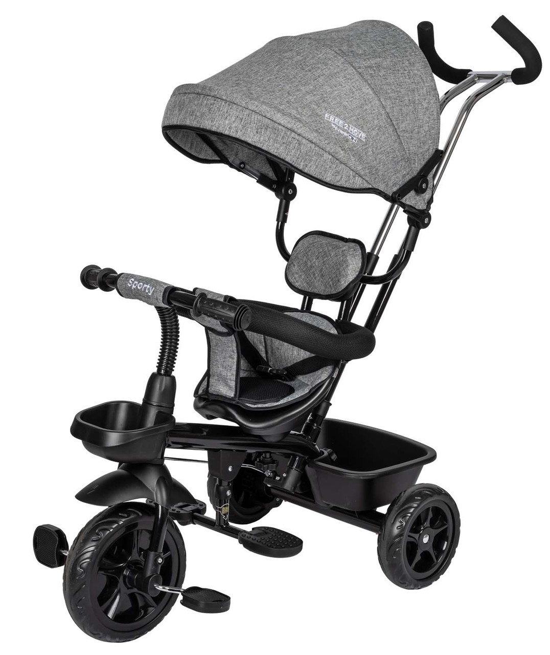 Велосипед триколісний FreeON Free2Move Sport Black Grey поворотне сидіння, підставка для ніжок