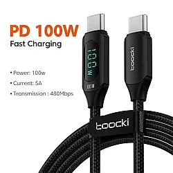 Кабель Toocki PD 100w Fast Charge Type-C to Type-C / 480Mbps / 1м / з дисплеєм Black