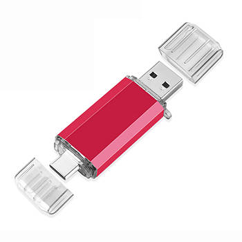 64GB USB 3.1 + Type-C флеш накопичувач OTG, 135мб читання / 78мб запис, двостороння флешка, червона