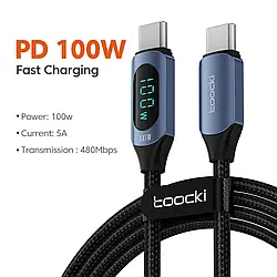 Кабель Toocki PD 100w Fast Charge Type-C to Type-C / 480Mbps / 1м / з дисплеєм Blue
