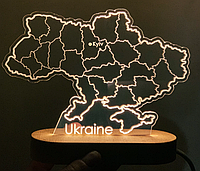 Світильник нічник з картою у вигляді України, Кyiv або ваше місто в Україні з USB роз'ємом, 18/13 см
