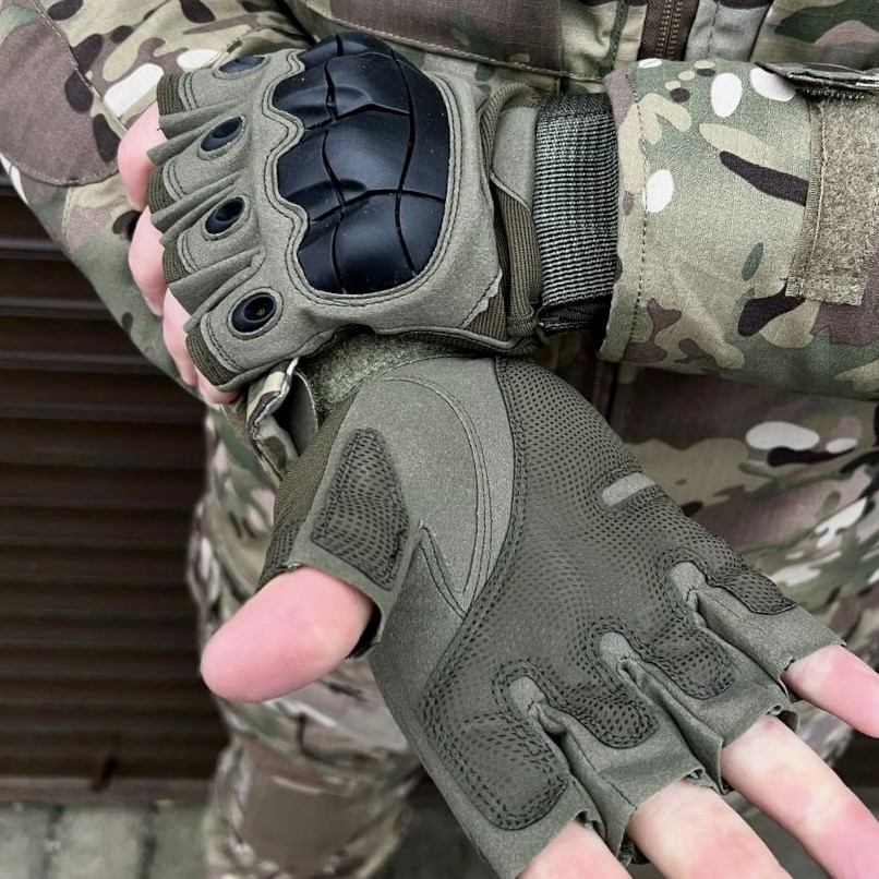 Рукавиці тактичні відкриті Oakley Tactical Pro з кісточками Олива (L/XL), фото 1