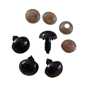 Око з фіксатором і Штифтом, для Іграшок, Круглі, Колір: Чорний, Розмір: 18 мм, (5 пар/пач.)