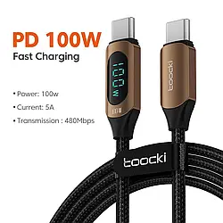 Кабель Toocki PD 100w Fast Charge Type-C to Type-C / 480Mbps / 1м / з дисплеєм Brown
